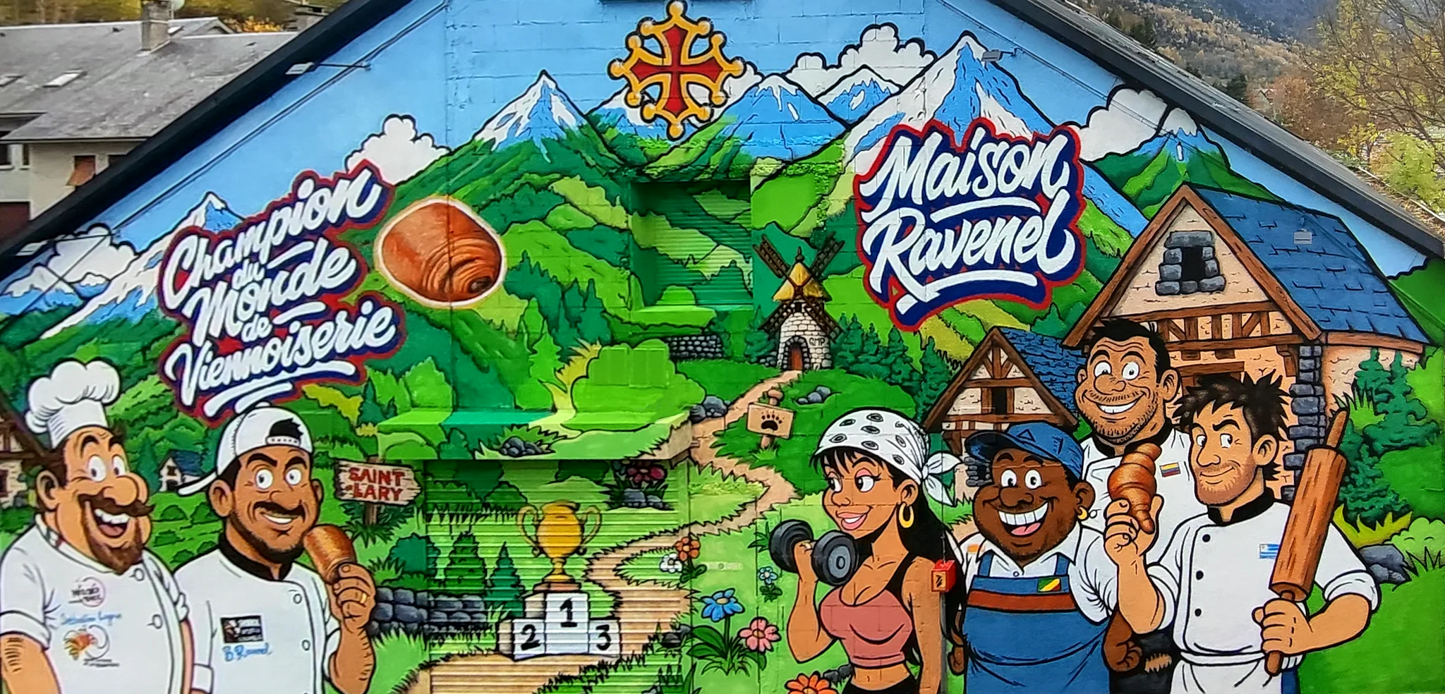 Fresque extérieure Maison Ravenel réalisée par Max Le Tagueur