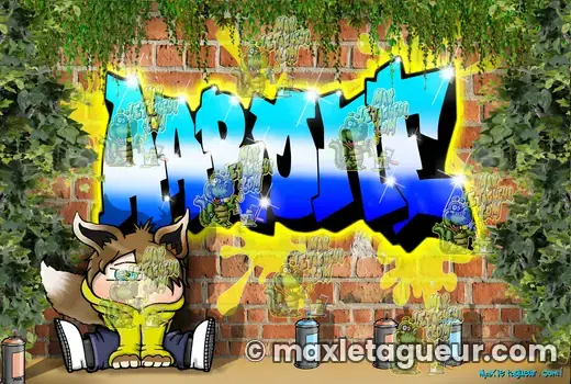 Graffiti prénom Aarone vert et orange – graffiti personnalisé en situation – style 3 – Max Le Tagueur – 2018