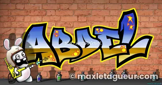 Graffiti prénom Abdel orange et jaune – graffiti personnalisé en situation – Max Le Tagueur