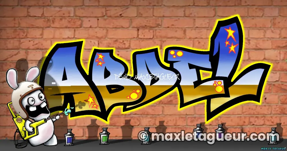 Graffiti prénom Abdel orange et jaune – graffiti personnalisé en situation – Max Le Tagueur