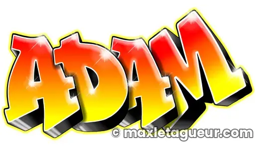 Graffiti prénom Adam jaune et orange – lettrage graffiti – style 2 – Max Le Tagueur – 2019