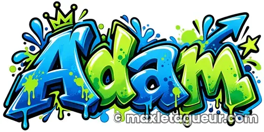 Graffiti prénom Adam vert et turquoise – lettrage graffiti – style 4 – Max Le Tagueur – 2026