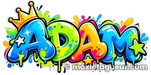 Graffiti prénom Adam vert et turquoise – lettrage graffiti – style 5 – Max Le Tagueur – 2026