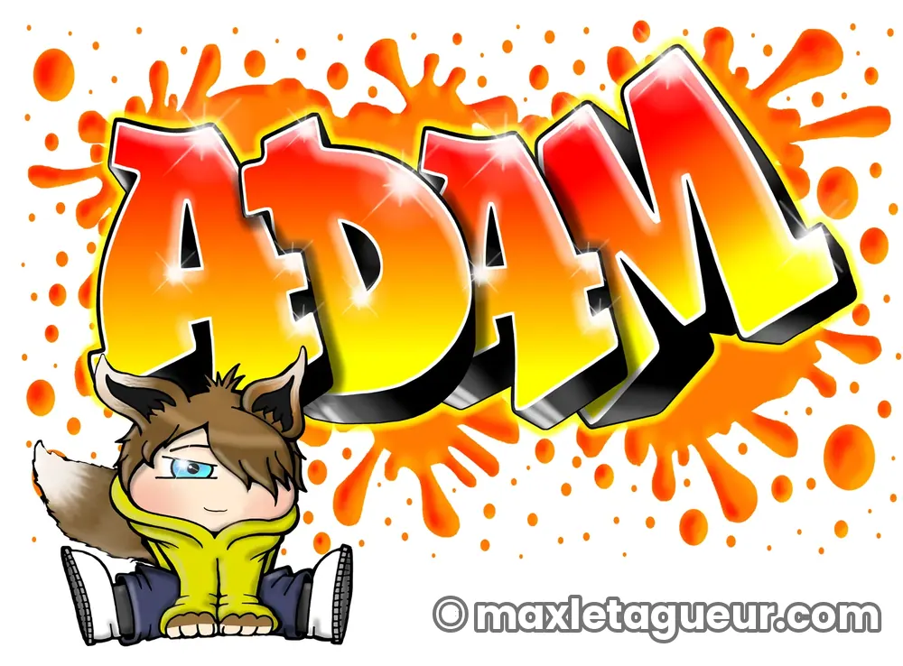 Graffiti prénom Adam orange et jaune – lettrage graffiti – Max Le Tagueur – 2019