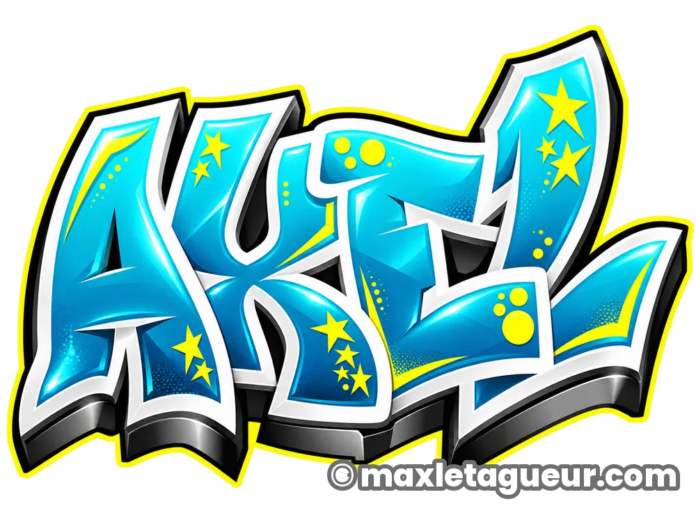 Graffiti prénom Akel turquoise et jaune – lettrage graffiti – Max Le Tagueur – 2026