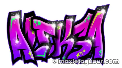 Graffiti prénom Aleksa violet et noir – lettrage graffiti – Max Le Tagueur – 2021