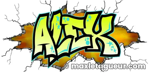 Graffiti prénom Alex vert et noir – lettrage graffiti – Max Le Tagueur