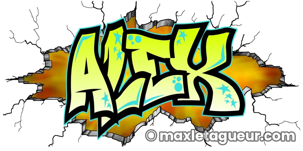 Graffiti prénom Alex vert et noir – lettrage graffiti – Max Le Tagueur