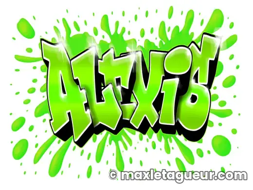 Graffiti prénom Alexis vert et noir – lettrage graffiti – style 2 – Max Le Tagueur – 2021