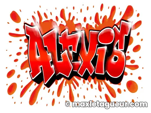 Graffiti prénom Alexis rouge et orange – lettrage graffiti – style 3 – Max Le Tagueur – 2021