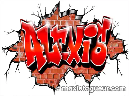 Graffiti prénom Alexis rouge et gris – lettrage graffiti – style 4 – Max Le Tagueur – 2022