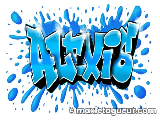 Graffiti prénom Alexis bleu et turquoise – lettrage graffiti – Max Le Tagueur – 2021