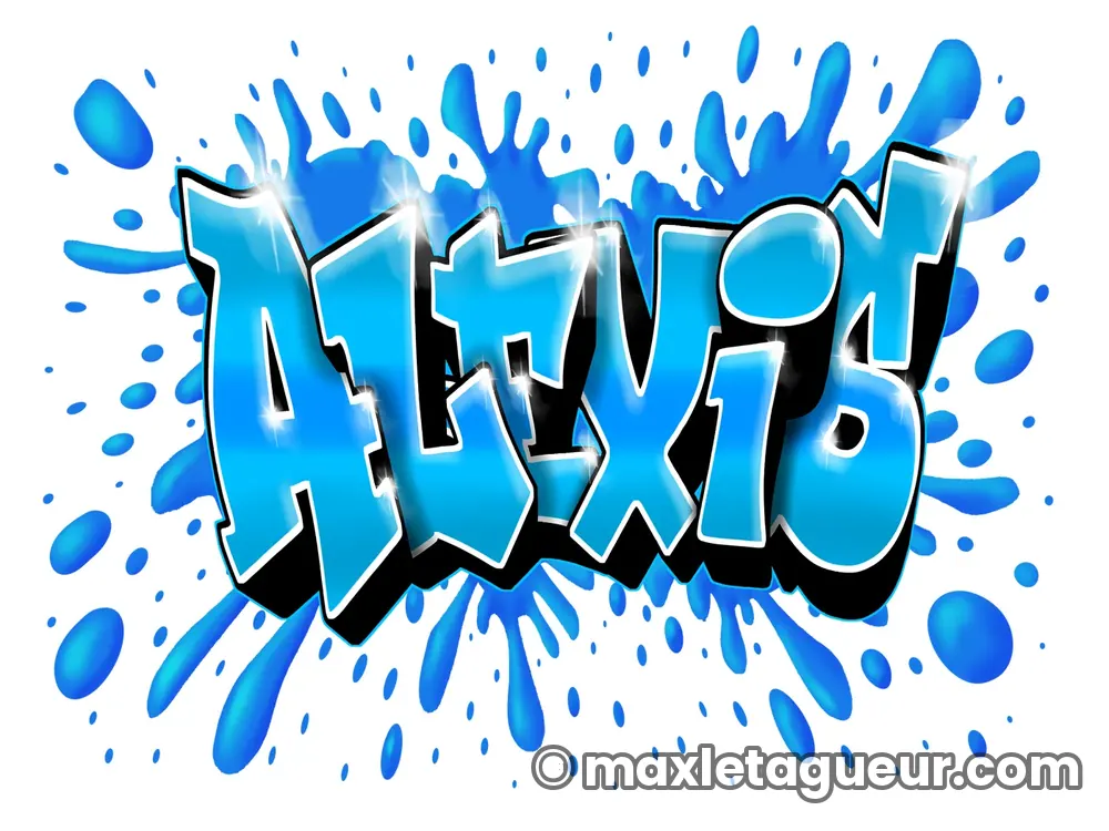 Graffiti prénom Alexis bleu et turquoise – lettrage graffiti – Max Le Tagueur – 2021