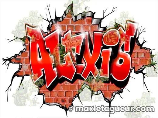 Graffiti prénom Alexis rouge et gris – graffiti personnalisé en situation – style 5 – Max Le Tagueur – 2022