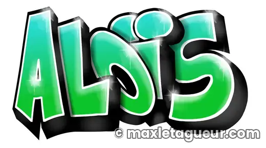 Graffiti prénom Aloïs vert et noir – lettrage graffiti – style 2 – Max Le Tagueur – 2021