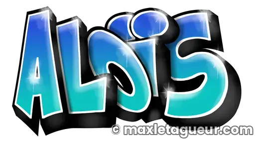 Graffiti prénom Aloïs turquoise et noir – lettrage graffiti – style 3 – Max Le Tagueur – 2021