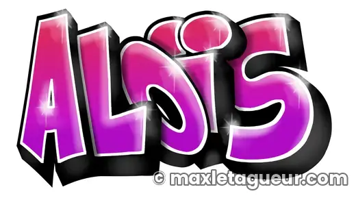 Graffiti prénom Aloïs rose et noir – lettrage graffiti – Max Le Tagueur – 2021