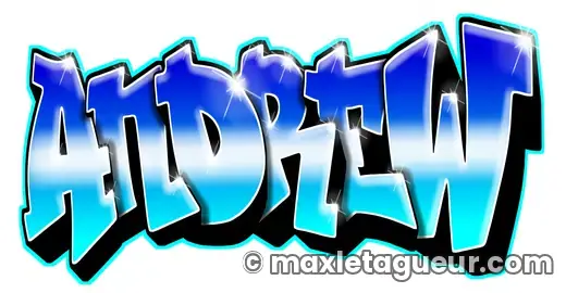 Graffiti prénom Andrew bleu et turquoise – lettrage graffiti – style 2 – Max Le Tagueur – 2020