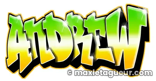 Graffiti prénom Andrew vert et jaune – lettrage graffiti – Max Le Tagueur – 2020
