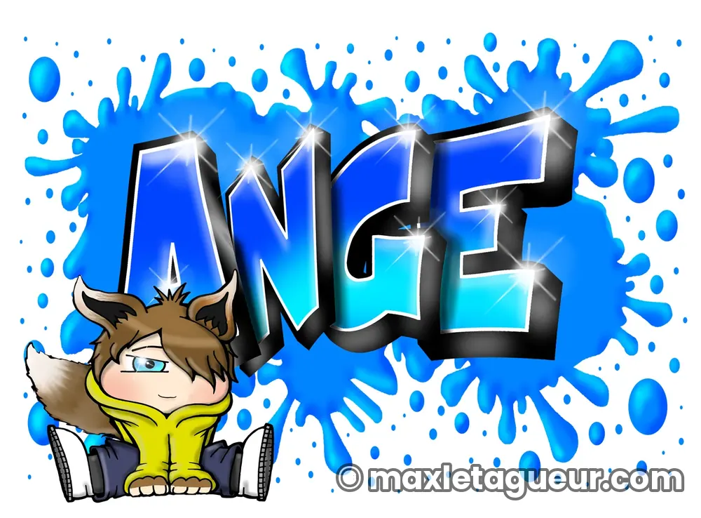 Graffiti prénom Ange bleu et turquoise – lettrage graffiti – Max Le Tagueur