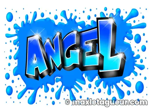 Graffiti prénom Angel bleu et turquoise – lettrage graffiti – style 2 – Max Le Tagueur