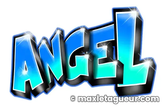Graffiti prénom Angel bleu et turquoise – lettrage graffiti – Max Le Tagueur