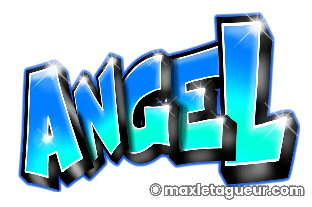 Graffiti prénom Angel bleu et turquoise – lettrage graffiti – Max Le Tagueur