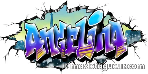 Graffiti prénom Angelina gris et bleu – lettrage graffiti – style 2 – Max Le Tagueur – 2019