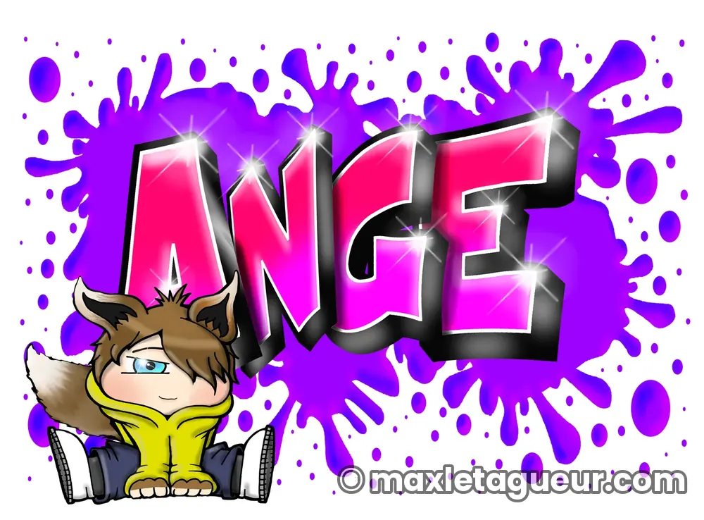 Graffiti prénom Ange-Rose violet et rose – lettrage graffiti – Max Le Tagueur