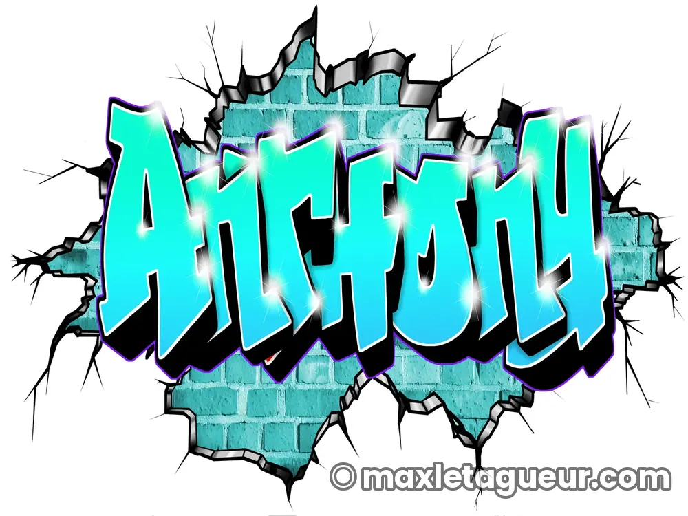 Graffiti prénom Anthony turquoise et gris – lettrage graffiti – Max Le Tagueur – 2022
