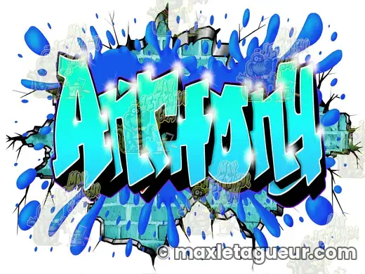 Graffiti prénom Anthony turquoise et bleu – graffiti personnalisé en situation – style 4 – Max Le Tagueur – 2022