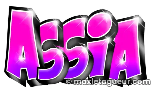 Graffiti prénom Assia rose et gris – lettrage graffiti – style 2 – Max Le Tagueur – 2019
