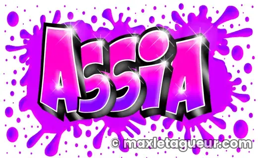 Graffiti prénom Assia rose et violet – lettrage graffiti – Max Le Tagueur – 2019