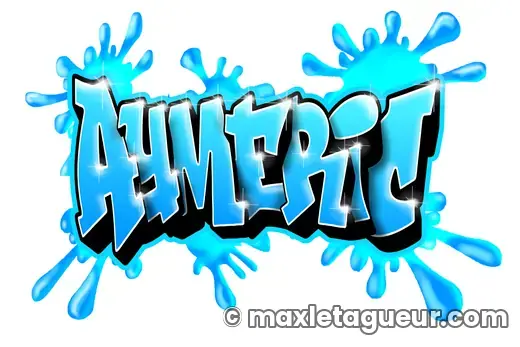 Graffiti prénom Aymeric turquoise et noir – lettrage graffiti – style 2 – Max Le Tagueur – 2020