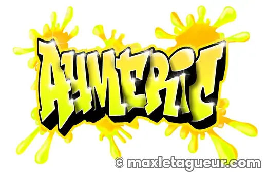 Graffiti prénom Aymeric jaune et noir – lettrage graffiti – Max Le Tagueur – 2020