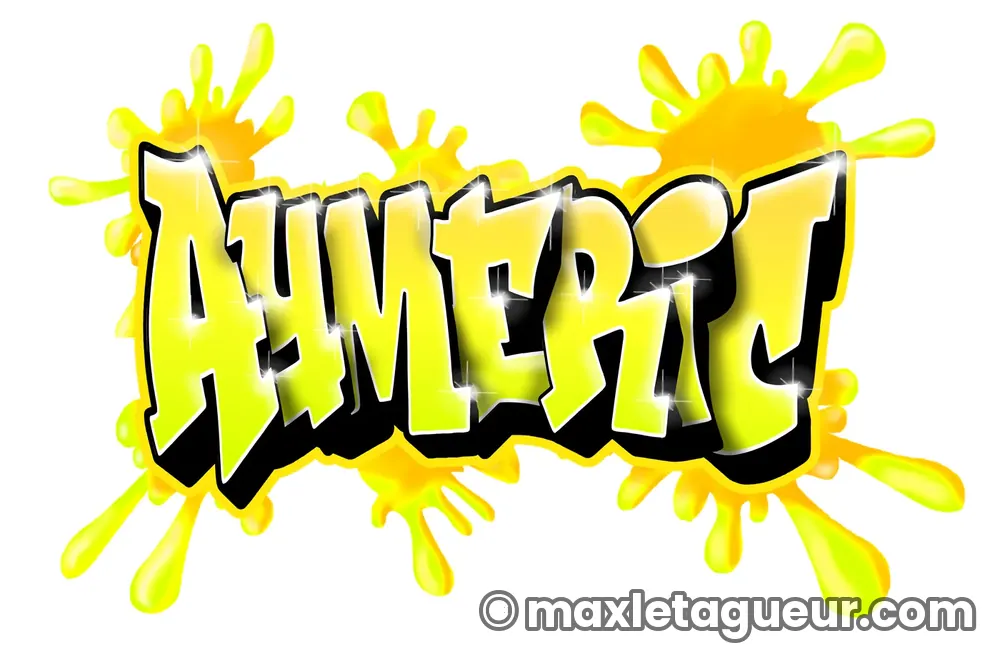 Graffiti prénom Aymeric jaune et noir – lettrage graffiti – Max Le Tagueur – 2020