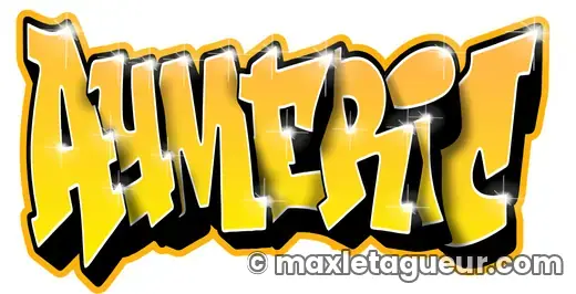 Graffiti prénom Aymerick jaune et noir – lettrage graffiti – style 2 – Max Le Tagueur – 2021