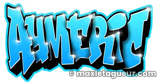 Graffiti prénom Aymerick turquoise et noir – lettrage graffiti – style 3 – Max Le Tagueur – 2021