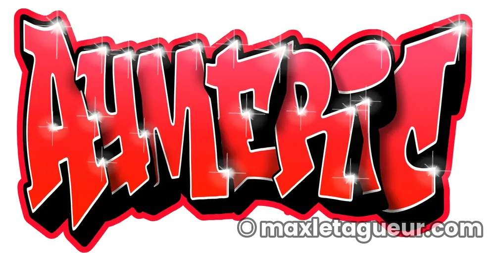 Graffiti prénom Aymerick rouge et noir – lettrage graffiti – Max Le Tagueur – 2021