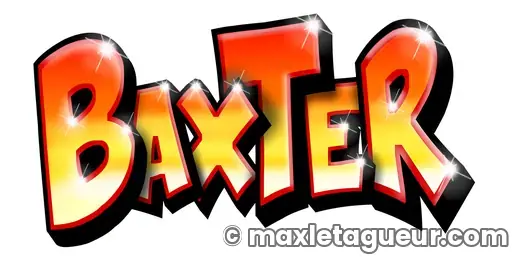 Graffiti prénom Baxter noir et rouge – lettrage graffiti – style 2 – Max Le Tagueur – 2020