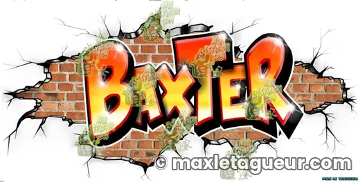 Graffiti prénom Baxter orange et gris – graffiti personnalisé en situation – style 3 – Max Le Tagueur – 2020