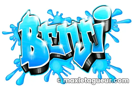 Graffiti blaze Benji turquoise et bleu – lettrage graffiti – style 2 – Max Le Tagueur – 2018