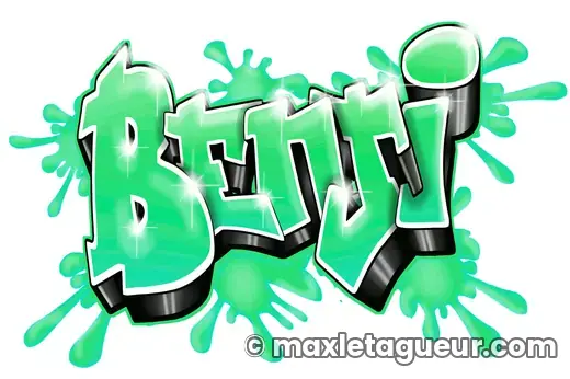 Graffiti blaze Benji vert et turquoise – lettrage graffiti – Max Le Tagueur