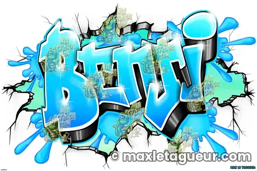 Graffiti blaze Benji turquoise et gris – graffiti personnalisé en situation – style 4 – Max Le Tagueur