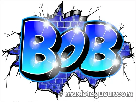 Graffiti blaze Bob bleu et gris – lettrage graffiti – style 2 – Max Le Tagueur
