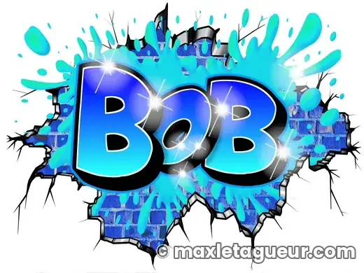 Graffiti blaze Bob turquoise et bleu – lettrage graffiti – Max Le Tagueur – 2022