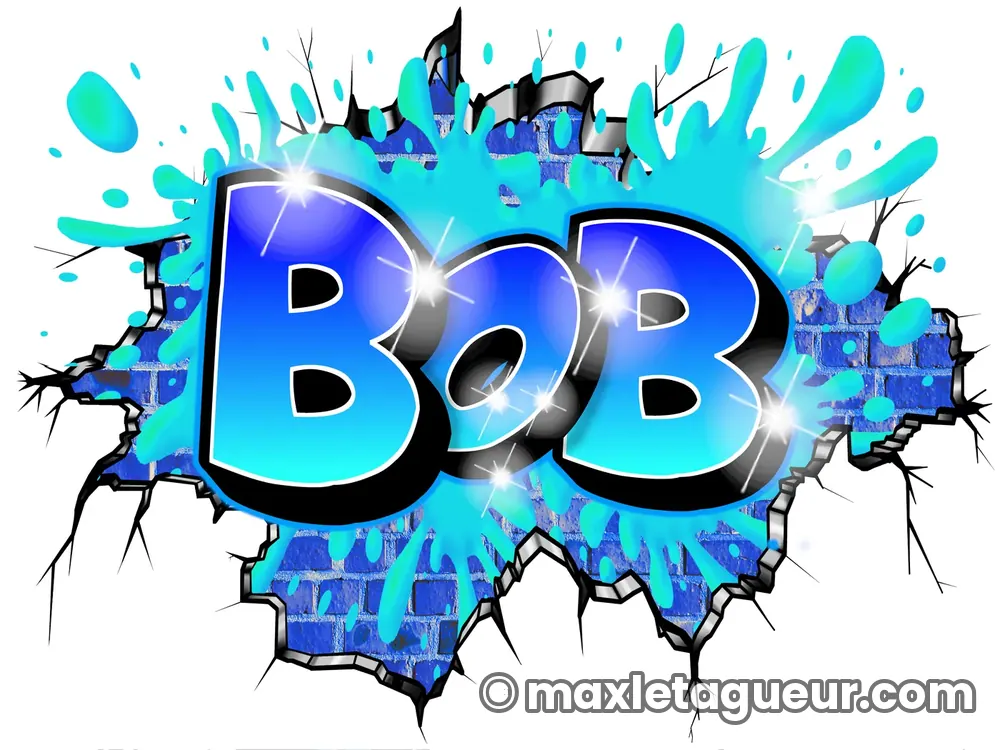 Graffiti blaze Bob turquoise et bleu – lettrage graffiti – Max Le Tagueur – 2022
