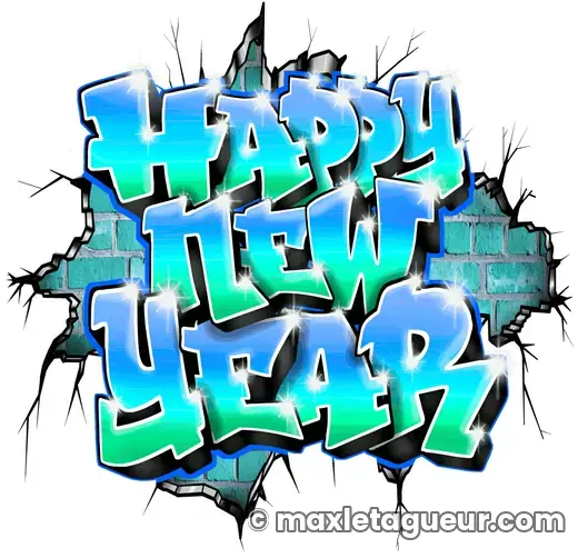 Graffiti Bonne année turquoise et bleu – lettrage graffiti – Max Le Tagueur