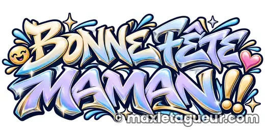 Graffiti Bonne fête Maman bleu et gris – lettrage graffiti – style 4 – Max Le Tagueur – 2026