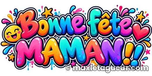 Graffiti Bonne fête Maman gris et rose – lettrage graffiti – Max Le Tagueur – 2026
